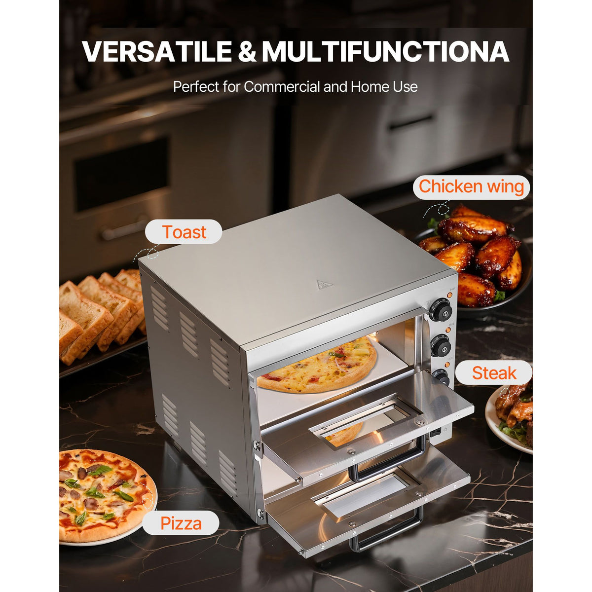 16 Inch Commercial Double Deck Electric Pizza Oven – Stainless Steel
