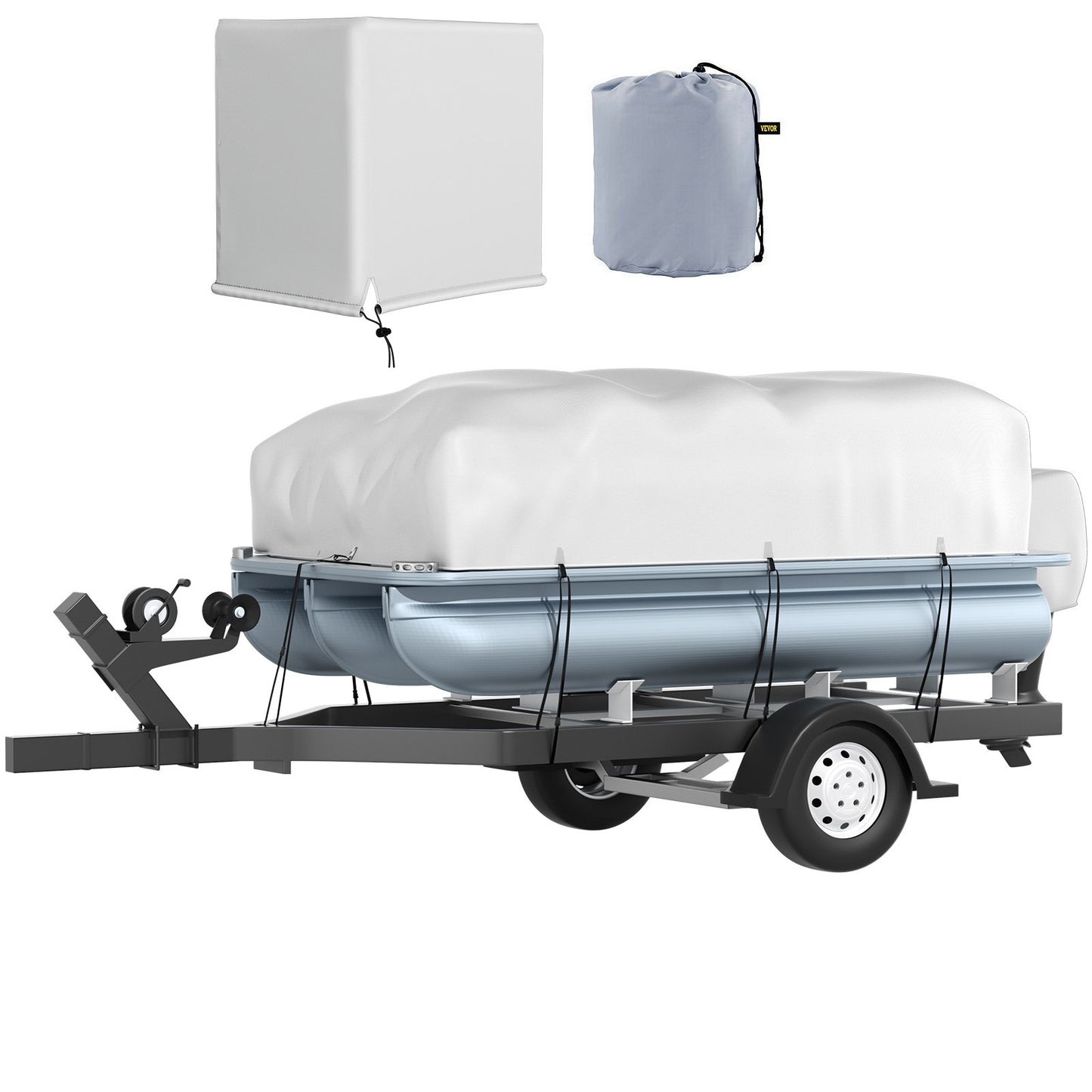 Trailer with a covered tank and additional covers on a white background