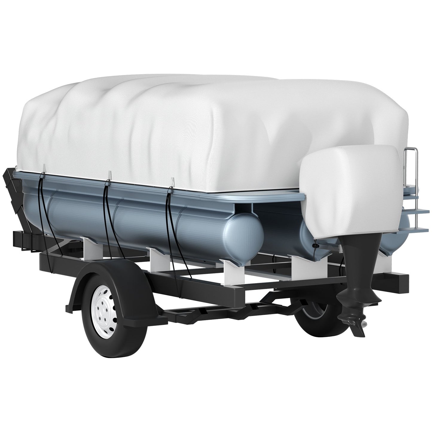 Pontoon Boat Cover, Fit for 17\'-20\' Boat, Heavy Duty 600D Marine Grade Oxford Fabric, UV Resistant Waterproof Trailerable Boat Cover with 2 Support Poles and 7 Wind-Proof Straps, Gray