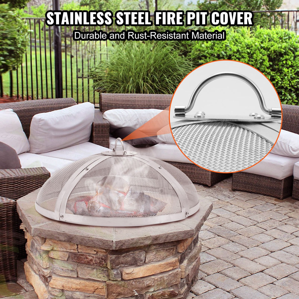 40 Inch Round Fire Pit Spark Screen Cover – Heavy Duty Steel
