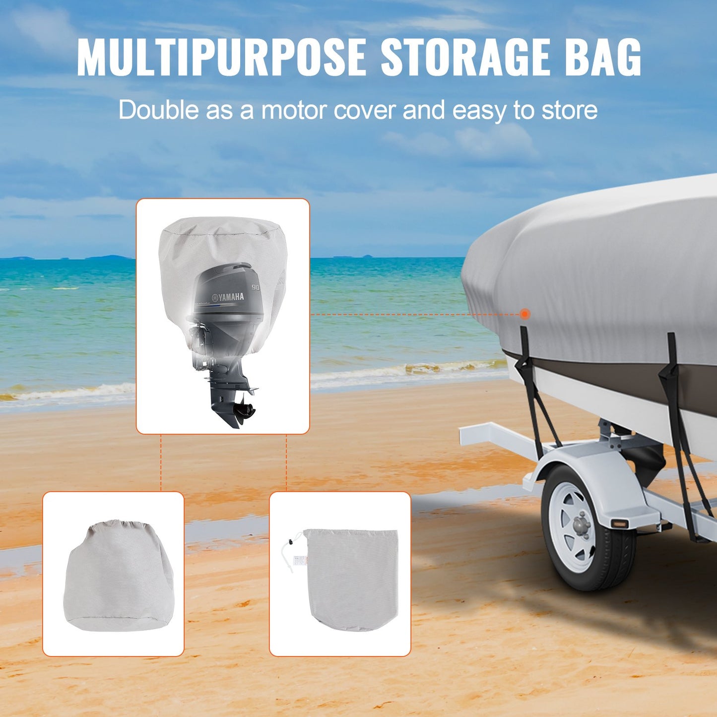 Boat Cover 600D Waterproof 16-18.5 ft Boat Cover V-Hull Tri-Hull Runabout
