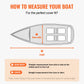 Instructional diagram on measuring a boat for a cover fit with text and measurements.