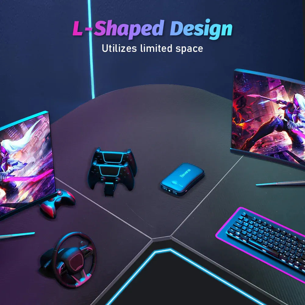 L-Shaped Corner Computer Desk with Screen Stand – Reversible