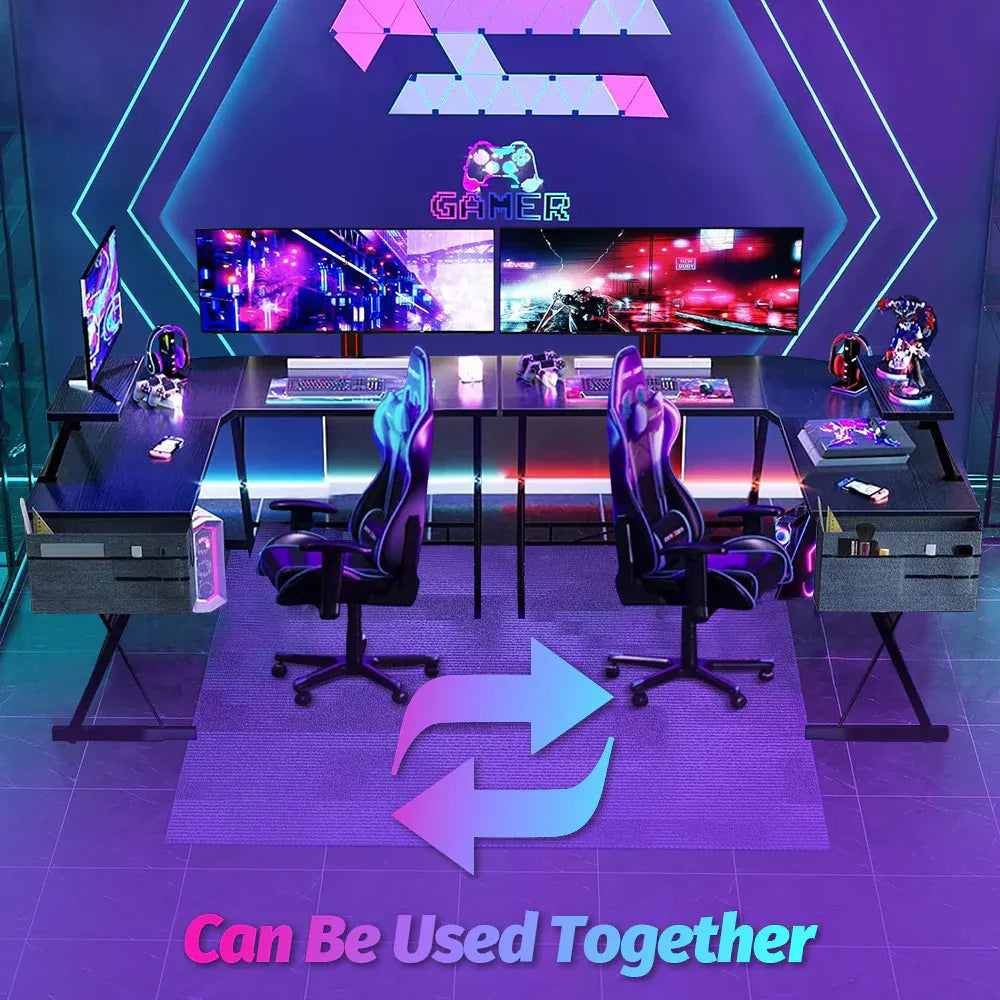 L-Shaped Corner Computer Desk with Screen Stand – Reversible