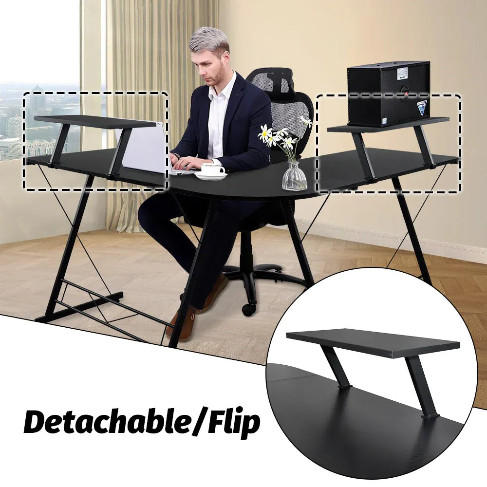 L-Shaped Corner Computer Desk with Screen Stand – Reversible