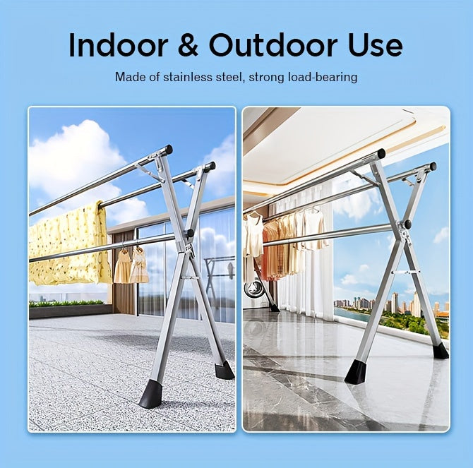 Foldable Clothes Drying Rack Clothing Folding Indoor Outdoor, Heavy Duty Stainless Steel Laundry Drying Rack, Foldable Portable Garment Rack