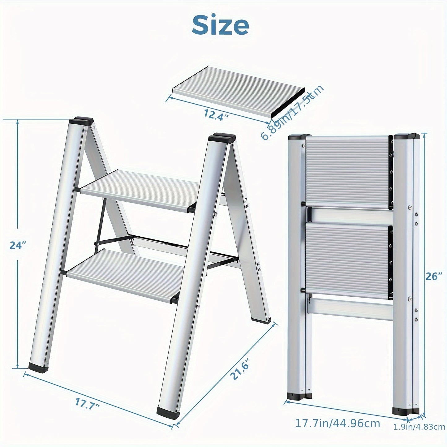 2 Step Ladder/ 3 Step Ladder Aluminum, Lightweight Folding Ladder 2/3 Step With Wide Anti-Slip Pedal, 330 Lbs 150KG Capacity Household Office Portable Stepladder, Portable Stepladder Non-Slip Step Stool For Household Office H