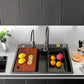 Deluxe Waterfall Kitchen Sink - Stainless Steel, Nano Black Diamond Coating, Easy to Clean, Modern Art Deco Single Bowl Design