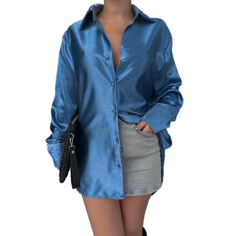 Slim-fit Glossy Satin Shirt Top