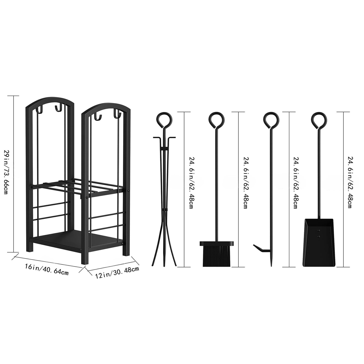 Deluxe Metal Firewood Rack with 4-Tool Set - Indoor/Outdoor Log Holder, Powder-Coated Finish, Perfect for Wood Stove & Fireplace Accessories