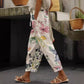 Feminine Digital Printed Minimalist Rolled Edge Casual Pants