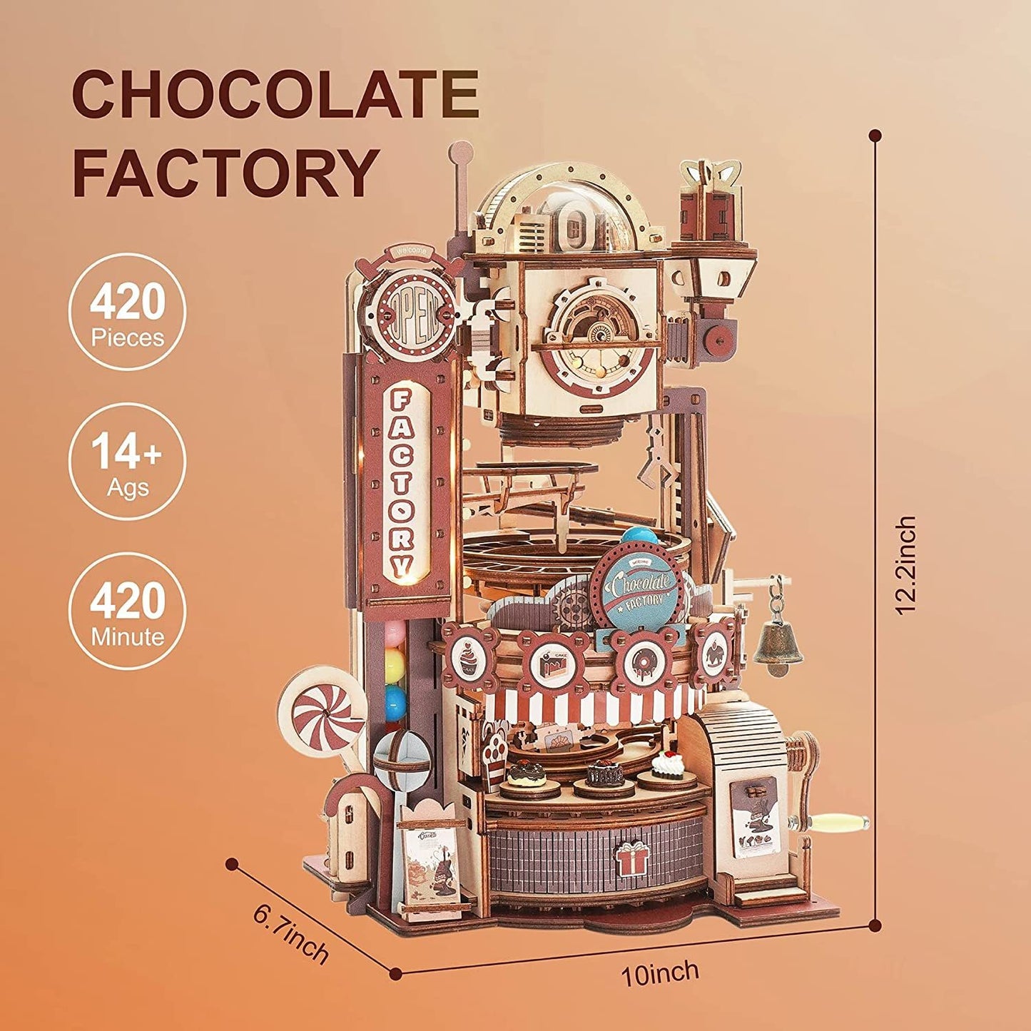 Marble Chocolate Factory 3D Wooden Puzzle Games Assembly Model Building Toys For Children Kids Birthday Gift