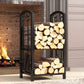 Deluxe Metal Firewood Rack with 4-Tool Set - Indoor/Outdoor Log Holder, Powder-Coated Finish, Perfect for Wood Stove & Fireplace Accessories