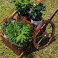 Wooden Garden Cart Planter - Outdoor Decorative Wheelbarrow Flower Pot Holder, Carbonized Anticorrosive Solid Wood Multi-Tier Plant Stand for Patio, Balcony, Courtyard Landscaping