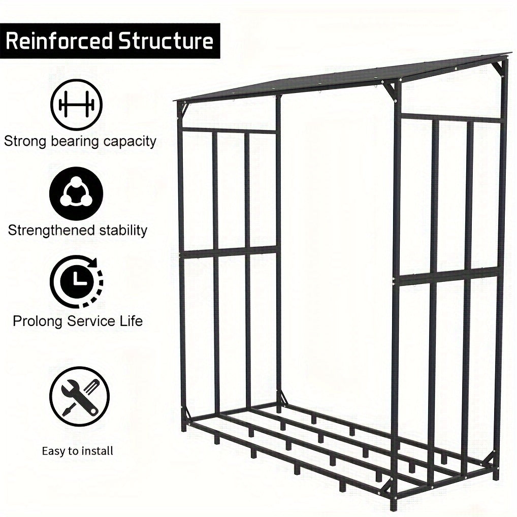 Heavy Duty Metal Firewood Rack Stand with Top Cover Fireplace Woods Storage Stacking Holder for Outdoor Deck, Porch, Backyard