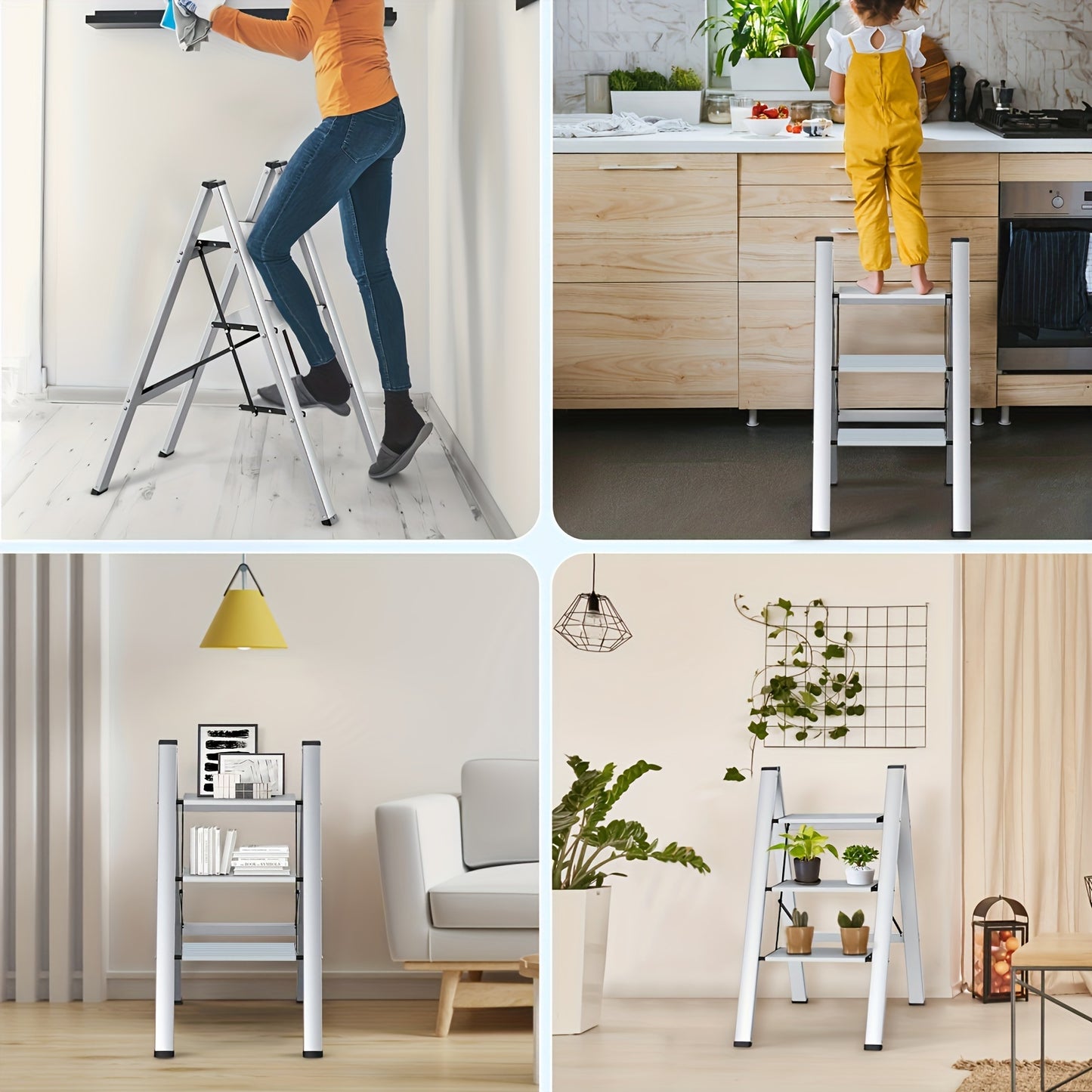 2 Step Ladder/ 3 Step Ladder Aluminum, Lightweight Folding Ladder 2/3 Step With Wide Anti-Slip Pedal, 330 Lbs 150KG Capacity Household Office Portable Stepladder, Portable Stepladder Non-Slip Step Stool For Household Office H