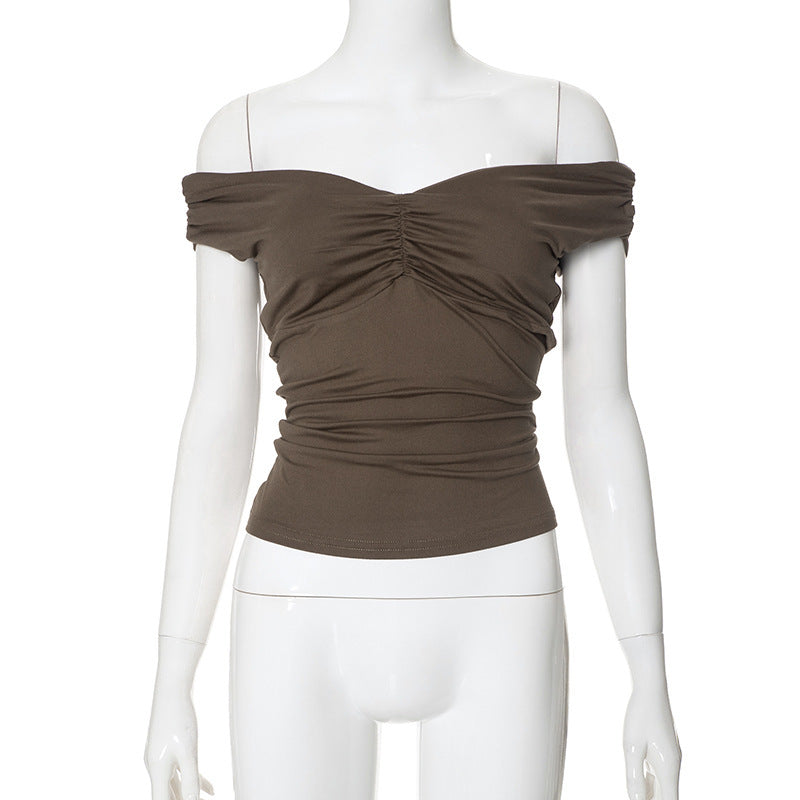 New Solid Color V-neck Sleeveless Pleated Camisole T-shirt Top