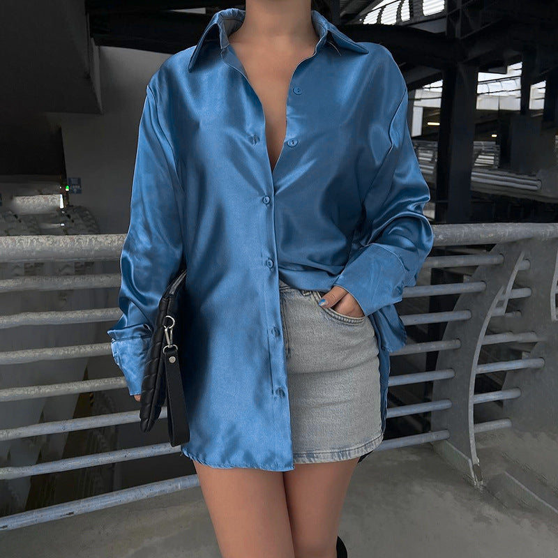 Slim-fit Glossy Satin Shirt Top