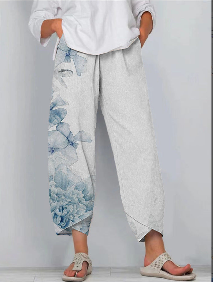 Printed Loose Casual Elastic Waist Straight-leg Pants