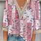 Women's Loose New Multi-Colour Floral Print Stitching Lace Mid-sleeve V-neck T-shirt