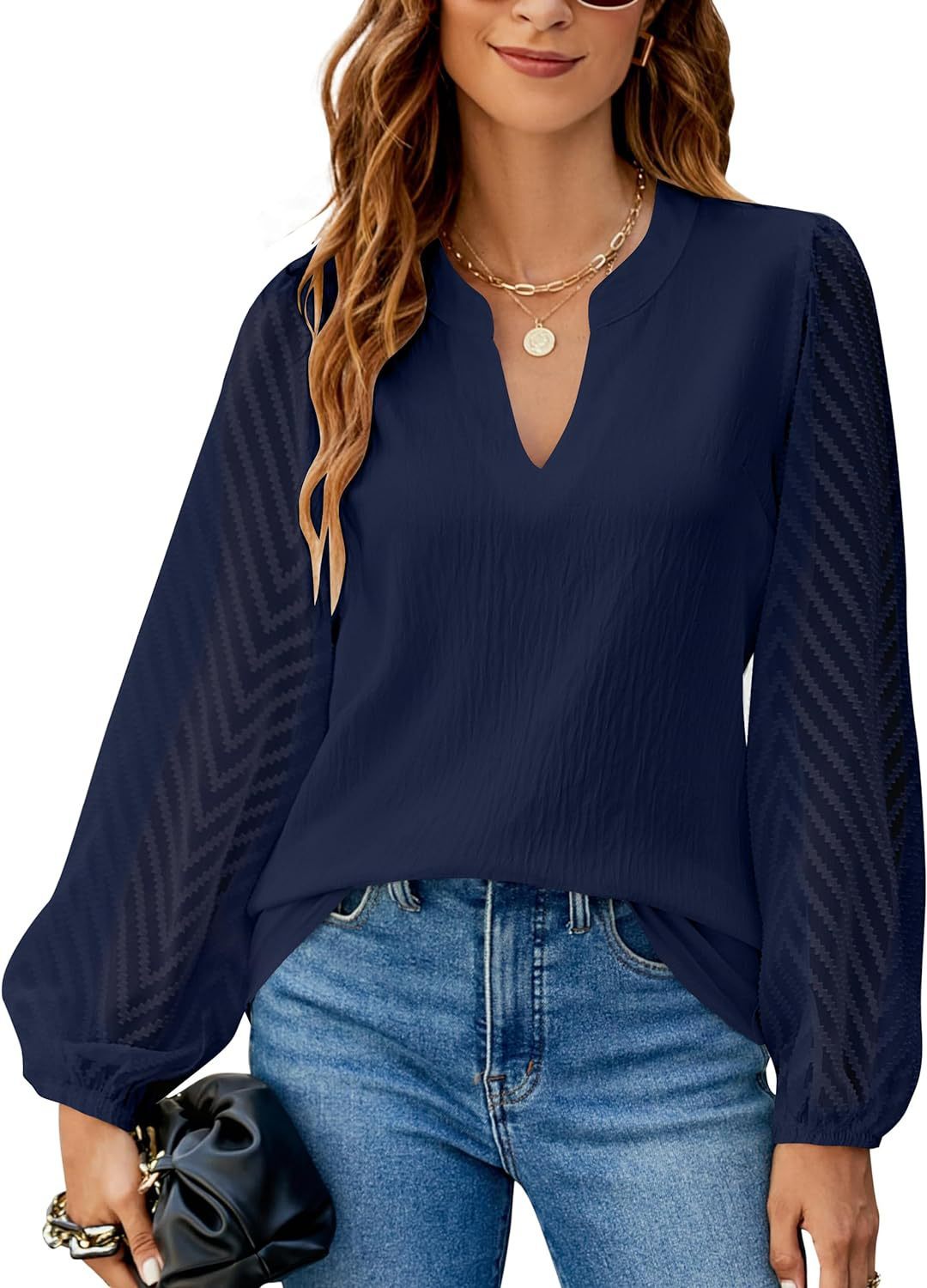 Women's V-neck Lace Stitching Chiffon Shirt