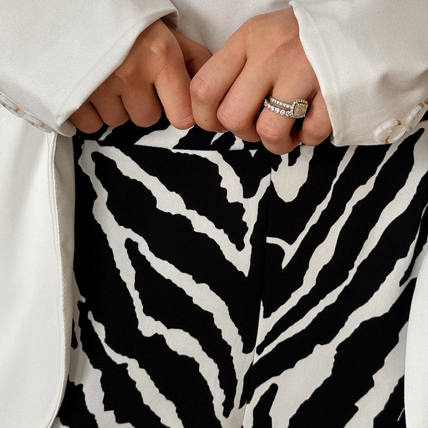 Zebra Pattern Fashion Pants Niche High Waist Contrast Color