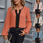 Women's Clothing Colour-block V Neck Bubble Long Sleeve Shirt Top