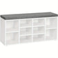 Shoe Bench with Cushion, Storage Bench with Padded Seat, Entryway Bench with 10 Compartments, Adjustable Shelves, for Bedroom, 29.97 x 103.89 x 48.01 cm, White and Grey