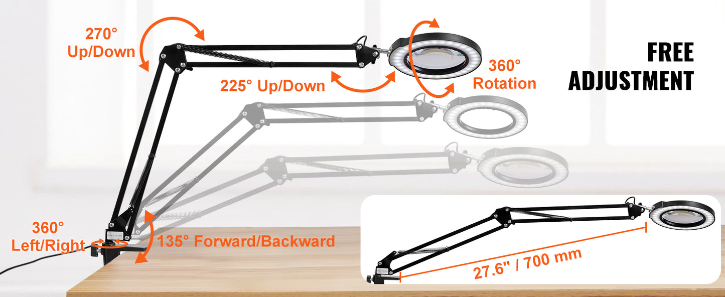 Magnifying Glass with Light 5X Magnifying Lamp 4.3" Glass Lens Base or Clamp Desk Magnifier with 64 LED Lights