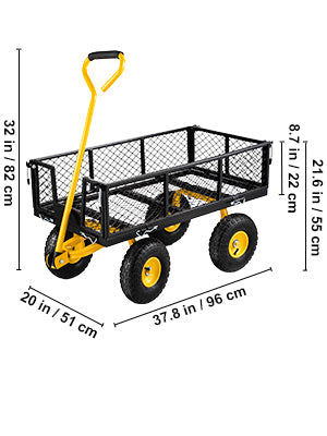 Steel Garden Cart Heavy Duty 500/900/1200/1400lbs Capacity with Removable Mesh Sides to Convert into Flatbed Metal Wagon