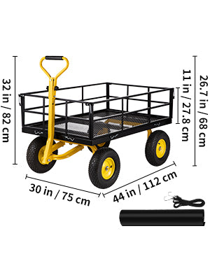 Steel Garden Cart Heavy Duty 500/900/1200/1400lbs Capacity with Removable Mesh Sides to Convert into Flatbed Metal Wagon