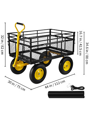 Steel Garden Cart Heavy Duty 500/900/1200/1400lbs Capacity with Removable Mesh Sides to Convert into Flatbed Metal Wagon