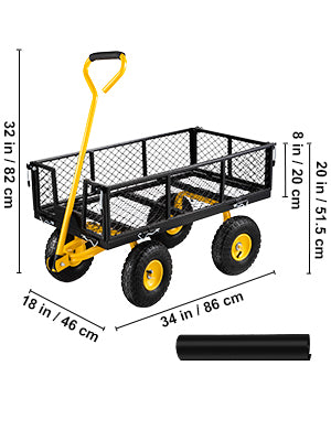 Steel Garden Cart Heavy Duty 500/900/1200/1400lbs Capacity with Removable Mesh Sides to Convert into Flatbed Metal Wagon