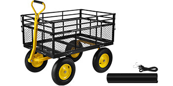 Steel Garden Cart Heavy Duty 500/900/1200/1400lbs Capacity with Removable Mesh Sides to Convert into Flatbed Metal Wagon