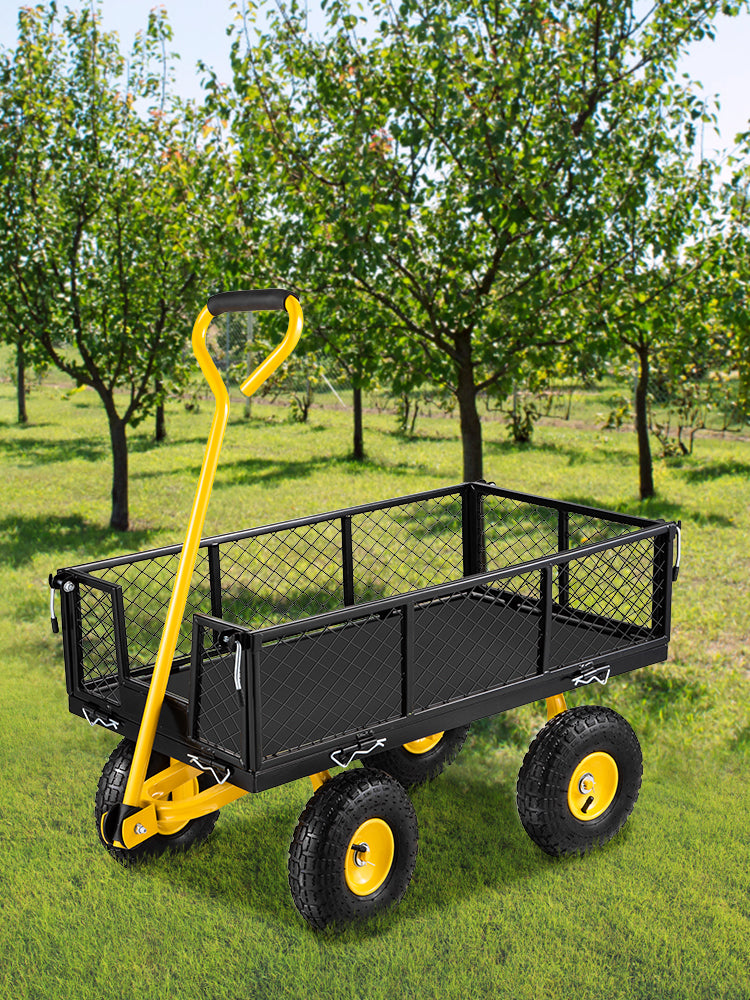 Steel Garden Cart Heavy Duty 500/900/1200/1400lbs Capacity with Removable Mesh Sides to Convert into Flatbed Metal Wagon