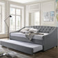 Daybed with trundle bed frame fabric upholstery - grey