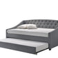 Daybed with trundle bed frame fabric upholstery - grey