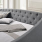 Daybed with trundle bed frame fabric upholstery - grey
