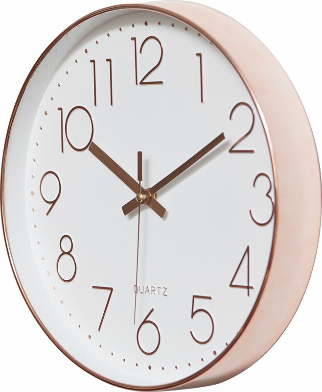 Modern Wall Clock Silent Non-Ticking Quartz Battery Operated Rose Gold