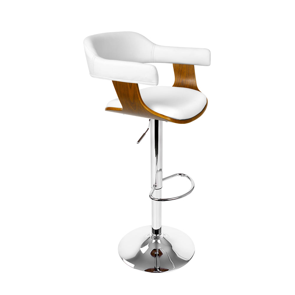 Wooden PU Leather Bar Stool - White and Chrome