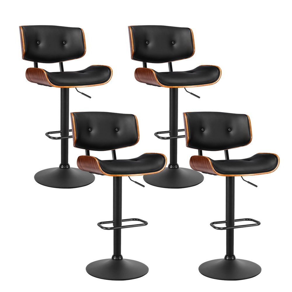 Set of 4 Kitchen Bar Stools Gas Lift Stool Chairs Swivel Barstool Leather Black