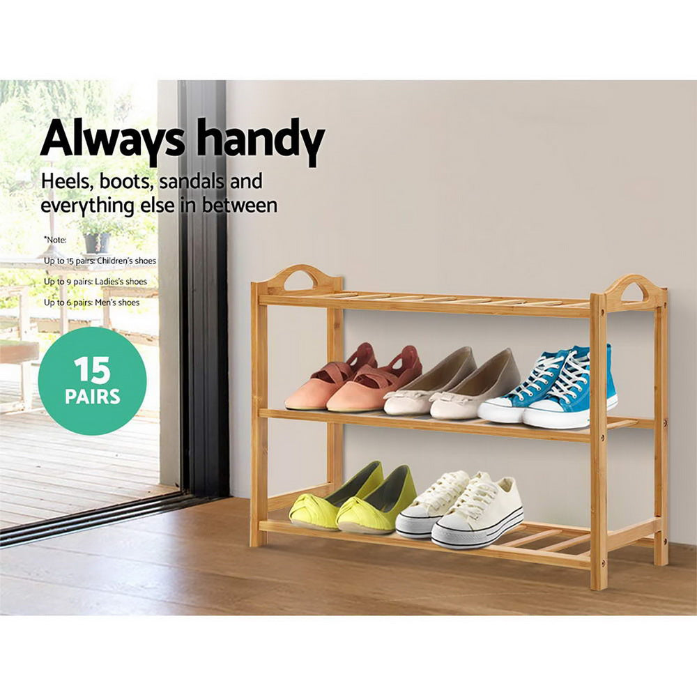 3 Tiers Bamboo Shoe Rack Storage Organiser Wooden Shelf Stand Shelves