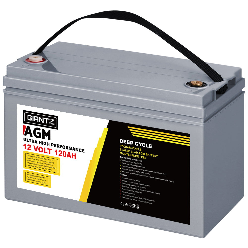 120Ah Deep Cycle Battery & Battery Box 12V AGM Marine Sealed Power Solar