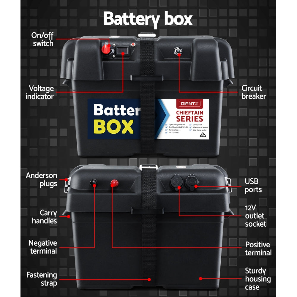 120Ah Deep Cycle Battery & Battery Box 12V AGM Marine Sealed Power Solar