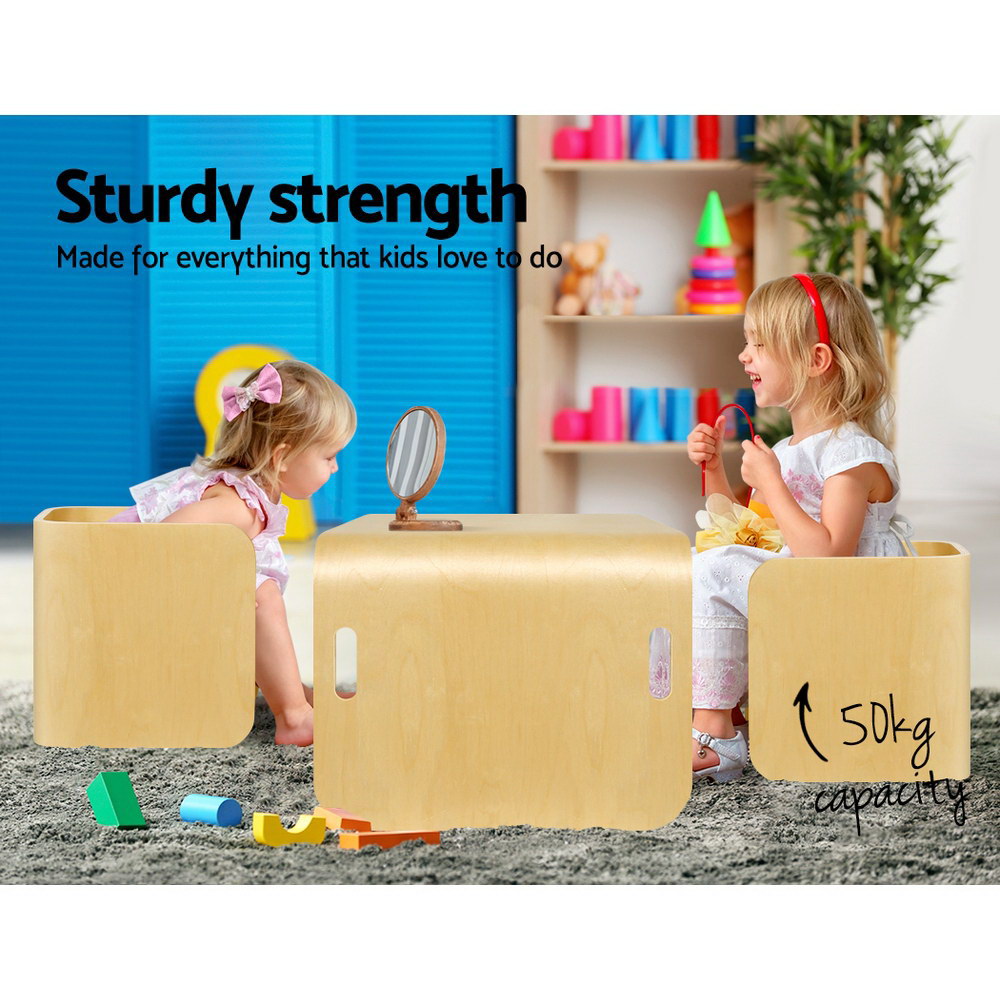 3 PC Nordic Kids Table Chair Set Beige Desk Activity Compact Children