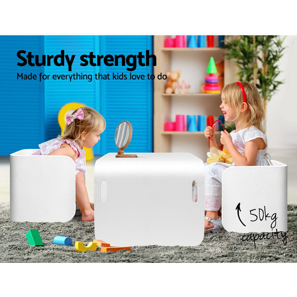 3 PC Nordic Kids Table Chair Set White Desk Activity Compact Children