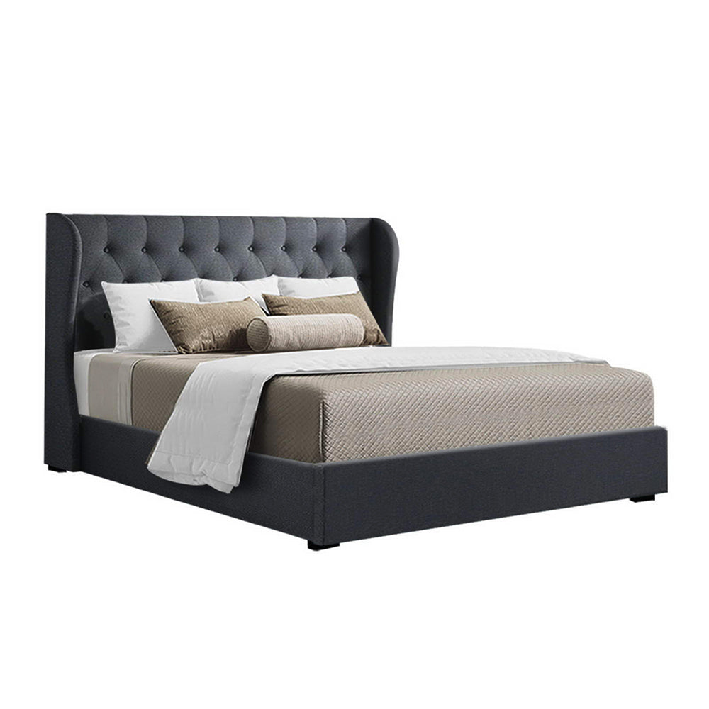 Bed Frame Fabric Gas Lift Storage - Charcoal Queen