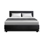 LED Bed Frame PU Leather Gas Lift Storage - Black Double