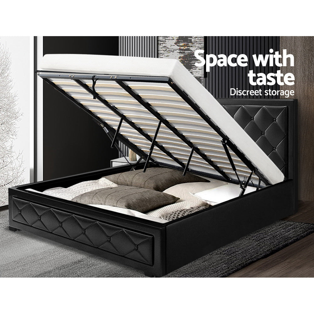 Tiyo Bed Frame PU Leather Gas Lift Storage - Black King