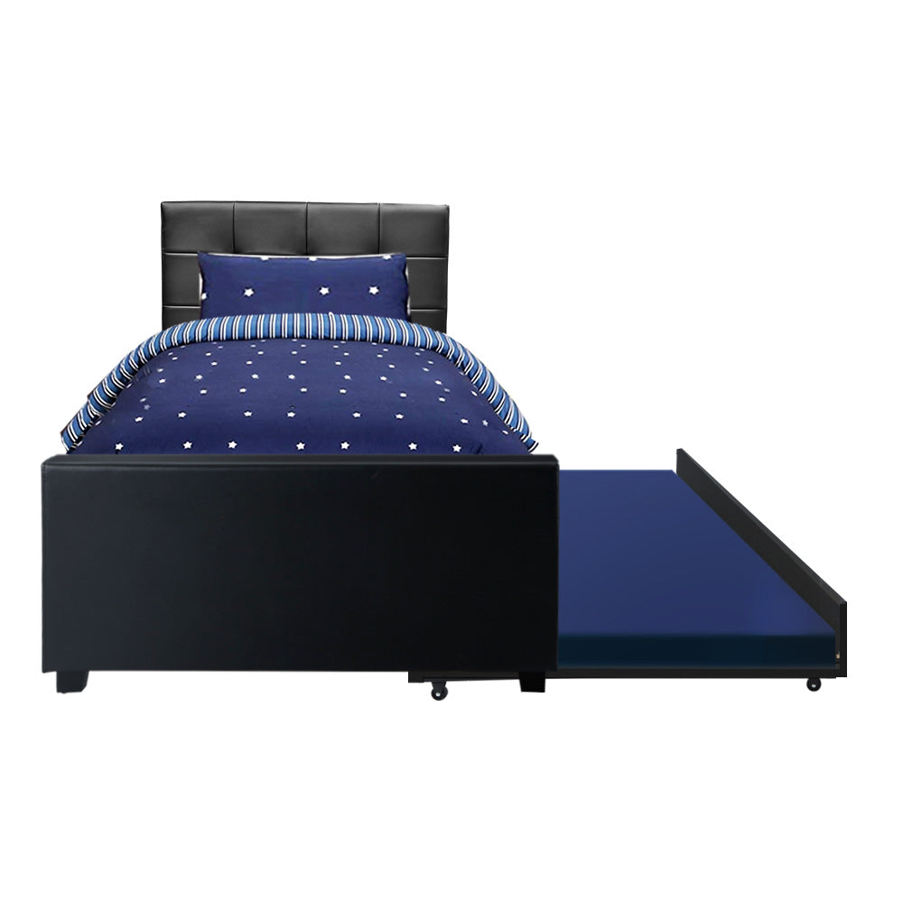 Trundle Bed Frame King Single Size Black Leather